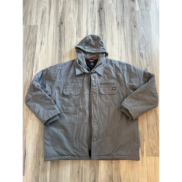 Men’s Size 2XL Dickies Workwear Gray Hooded Duck Shirt Quilted Jacket - Picture 1 of 6